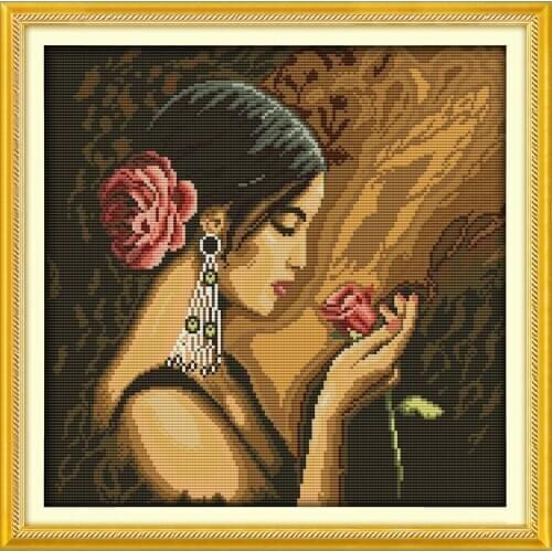 Rose girl home decor canvas people cotton Cross Stitch kits 14ct white 11ct print embroidery DIY handmade needlework wall