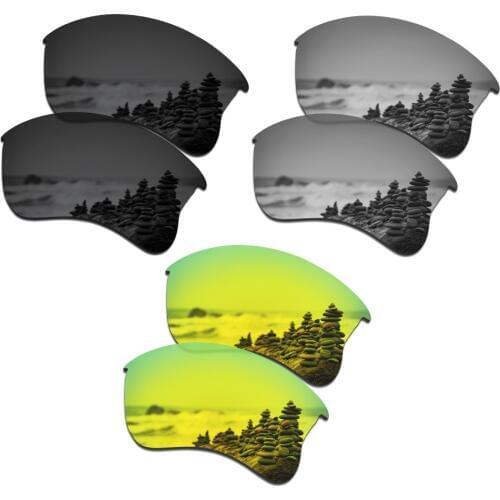 SmartVLT 3 Pairs Polarized Sunglasses Replacement Lenses for Oakley Flak Jacket XLJ Stealth Black & Silver Titanium & 24K Gold