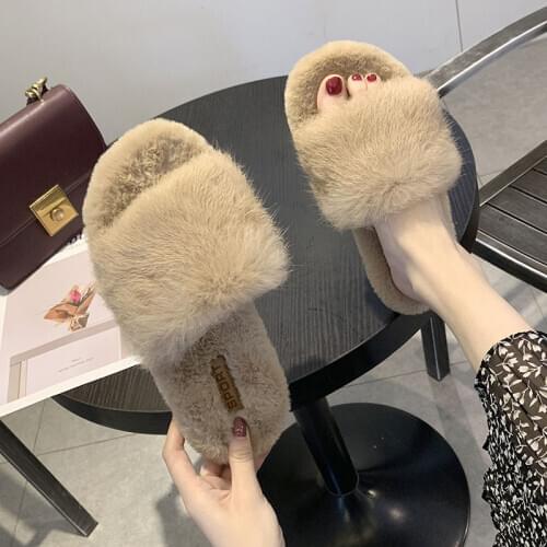 Super Fashion Plush 2020 Women Winter Flat Slippers Basic Female Winter Slippers Shallow Ladies Indoors Slippers
