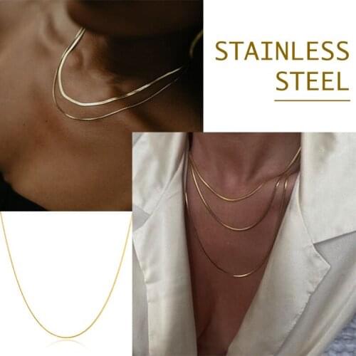 Thin Snake Chain Necklaces for Women Girl Jewelry, Minimalism 1mm Round Choker, Stainless Steel Collar Gift to Her