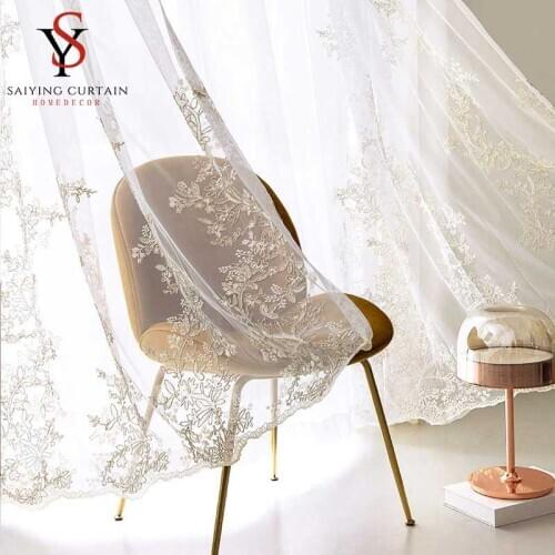 Luxury Embroidered Tulle Curtains for Living Room Sheer Volie Window Curtain for Bedroom Floral Curtain For Kitchen Drapes Blind