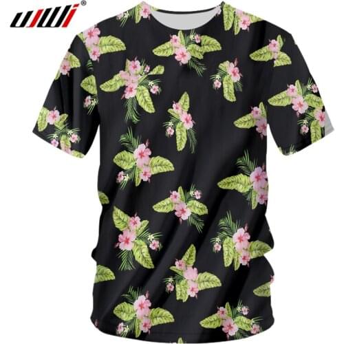 UJWI New Funny Shine O Neck Tshirt 3D Printed Man Tee Shirt Black Pink Creative Congested Hawaiian Style Flower Mens T-shirt