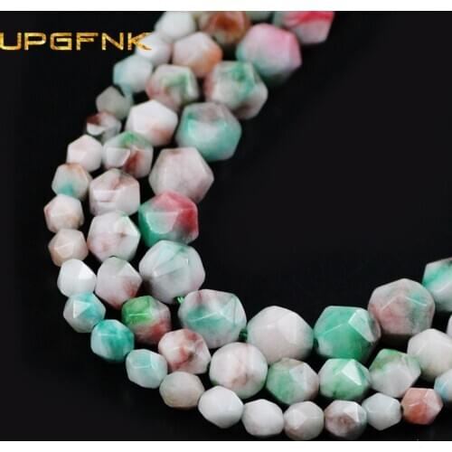 UPGFNK Natural Stone Big Faceted Flower Korea Jadee Round Loose Spacers beads for Jewelry making DIY bracelets necklace 6/8/10mm