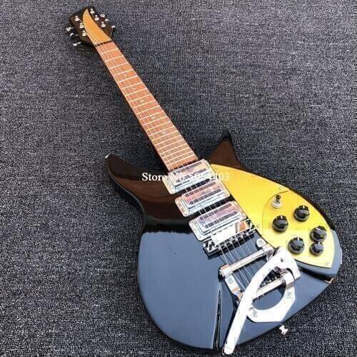 High-quality 325 electric guitar, black paint, yellow cover plate, Korean accessories, small double wave electric guitar, free s