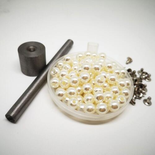 100Sets Beads Spikes +1 tool 6/8mm Round Imitation Pearl Rivets Studs DIY Wedding Decor Rivet Pearls Garment Bag Accessories