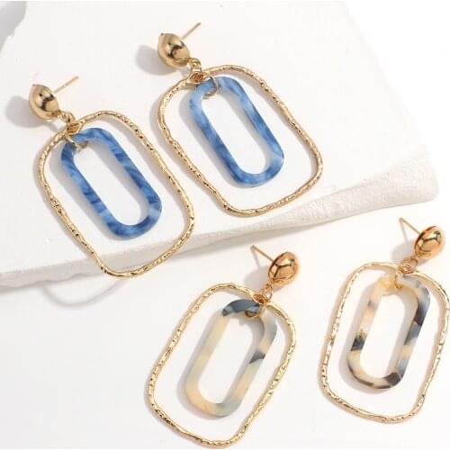 AENSOA Acrylic Resin Square Alloy Dangle Drop Earrings for Women Geometric Exaggeration Metal Long Earrings Pendant Jewelry