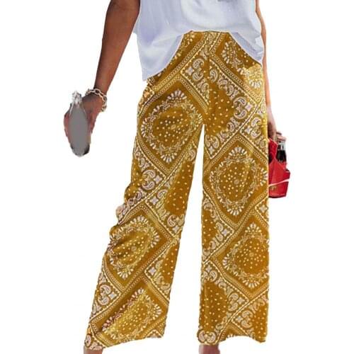 Women Pants Wide Leg Bohemian Printing High Waist Pants Slacks Bottoms Streetwear trousers Womens Clothing 2021