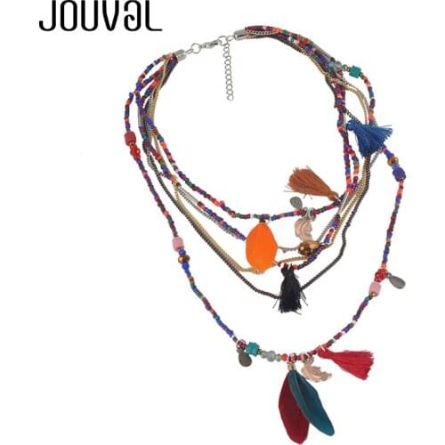 Ethnic Bohemian Choker Necklace Women 2019 Multilayer Beads Feather Pendants Statement Maxi Collares Collier Bohemia Jewelry