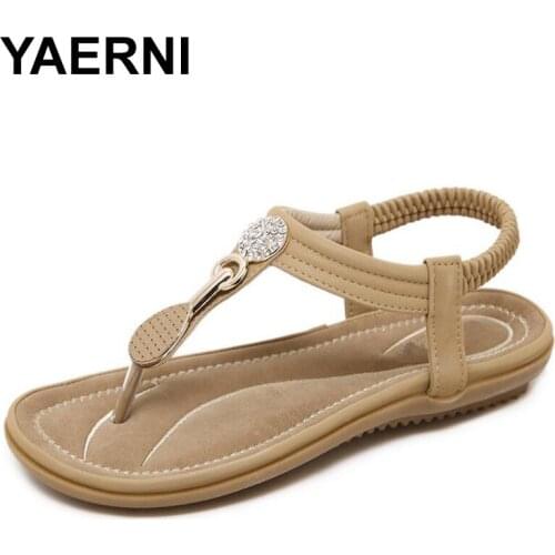 YAERNI 2018 women sandals summer outside BOXIMIYA style crystal Red color beaches flip flops women size 36-41