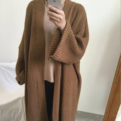 Soft Warm Long Oversized Knitted Cardigan Sweater Women Casual Loose Long Knit Sweater Coat Vintage Knitwear Chic