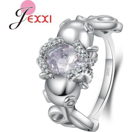 New Arrival 6 Colours Crystal Women Girls 925 Sterling Silver Geometric Lace Ring For Party Engagement Jewelry