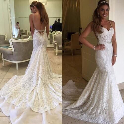 Sexy Backless Mermaid Wedding Dresses 2020 vestidos de novia Sweep Train Lace Bridal Gowns Custom Made gelinlik