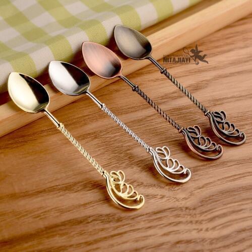 Golden Feather Spoon Wings Retro Scepter Series Coffee Spoon Stirring scoop Dessert Spoon Gold Scoop