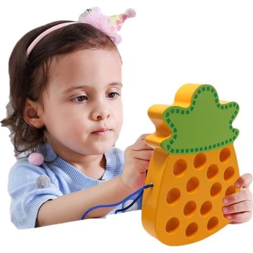 1 Set Kids Wooden Intelligence Toys Lacing Threading Fruits Educational Sensory Toys for Children Baby Xmas New Year Gift