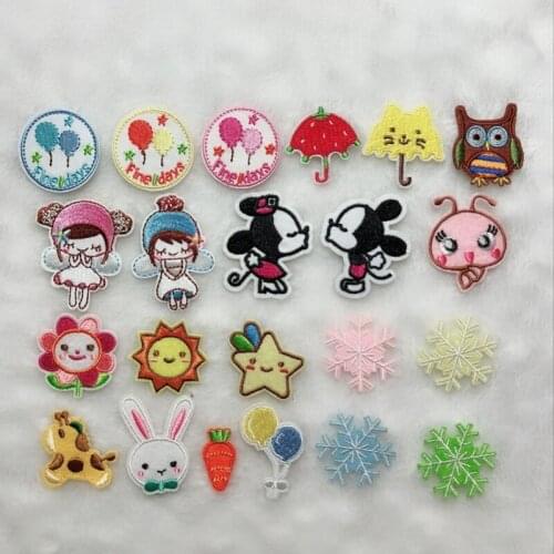 50pcs/lot Round Embroidery Patch Bag Clothing Decoration Sunflower Balloon Snowflake Carrot Eagle Umbrella Badge Iron Transfer