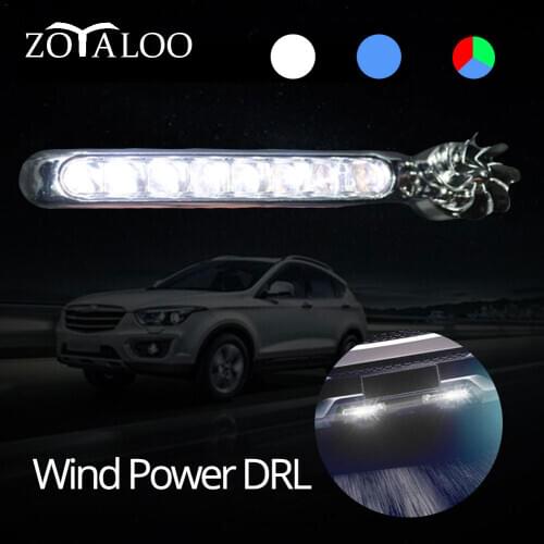 2Pcs Wind Energy Powered DRL Car DayTime Running Lights 8LED Rotation Fan Daylight No Need External Car Signal Light