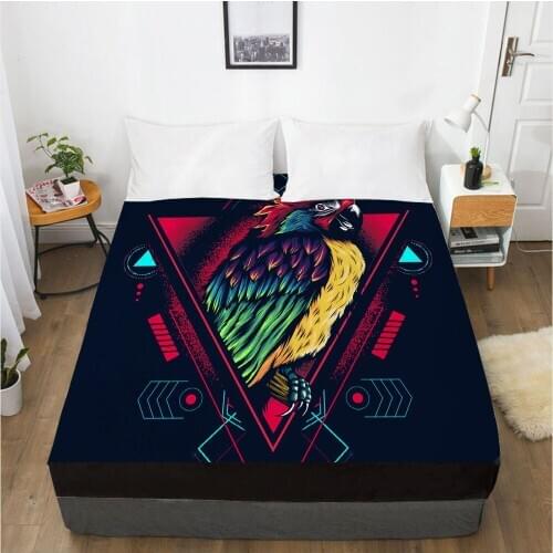 3D Mattress Fitted Cover Bedspread Fitted Sheet Linens Bed Sheets Bedsheet Animal Design Parrot Black 135x200cm Home Tetile