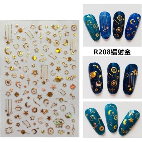 3D Stickers for Nails Golden Planet Month Star Nail Foil Sticker Adhesive Stickers for Manicure Nail Art Decoration Accessories