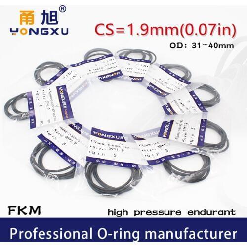 5PCS/lot Black FKM Fluorine Rubber O-rings Seals CS1.9mm OD31/32/33/34/35/36/37/38/39/40*1.9mm ORings Seal Gasket Sealing Washer