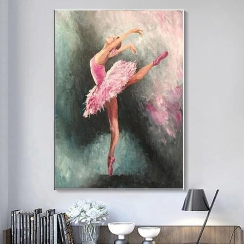 Abstract Ballerina Portrait Oil Painting on Canvas Art Posters and Dance Girl Prints Canvas Art Wall Picture for Living Room