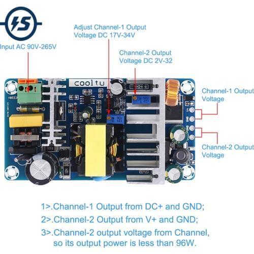 AC-DC Converter Dua Output Isolation Switch Power Supply Module 110V 220V to 12V 24V 36V 100W Adjustable Buck Step Down Module