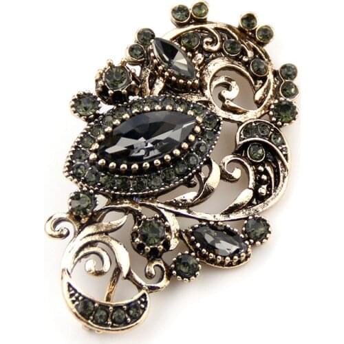 Sunspicems Vintage Gray Crystal Flower Bohemia Brooch Women Ethnic Banquet Jewelry Retro Gold Color Morocco Caftan Brooches Pin