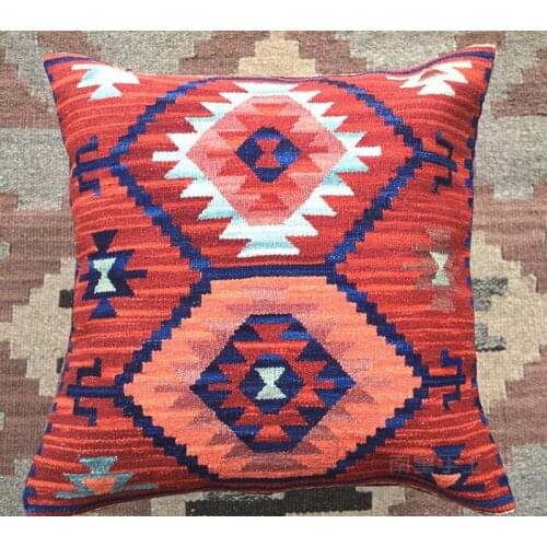 Kilim Manual Weave Wool Will Embrace Pillow Case By Package 60x60 Northern Europe Oxblood Red Model House Restaurant