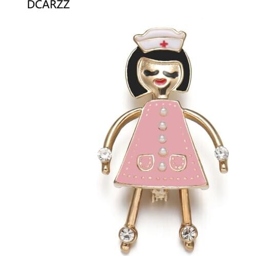 DCARZZ Cartoon Nurse Image Brooch Pin Inlaid Rhinestone Pearl Trendy Jewelry Crystal Enamel Pins Badge Medical Doctor Women Gift