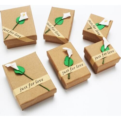 DIY Kraft Gift Box Brown Kraft Paper Cardboard Mini Jewelry Packing Carton Box For Birthday Party Gift Box With Flower