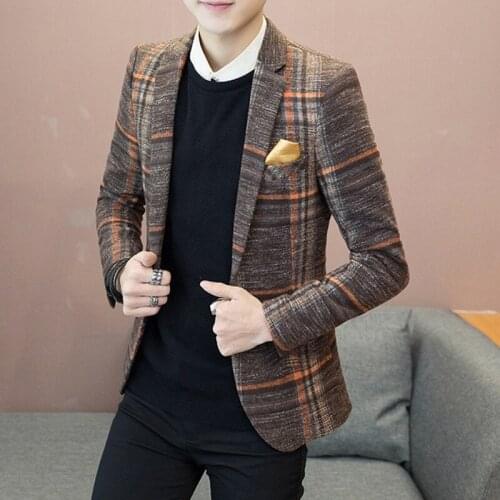 Designer Brand Suit Coats Korean Slim Fit Plaid Blazer Mens Long Sleeve Single Button Coat Male Business Casual Blazer M-2XL