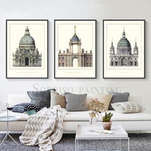 Europe Retro Classic Church Architecture Building Canvas Painting Posters And Prints Wall Art Pictures Living Room Home Decor