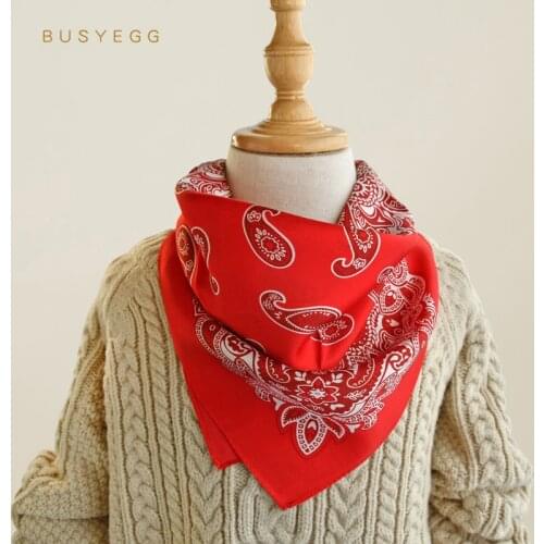 Girls headscarf black red printed 100% natural kids silk scarf small squares headband kerchief neck wrap gift for boy women men