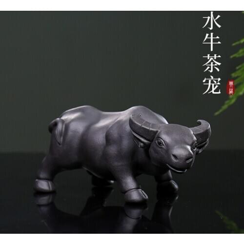 GuYue hall yixing undressed ore purple sand tea spoil large tea play furnishing articles black mud cow manual sculpture