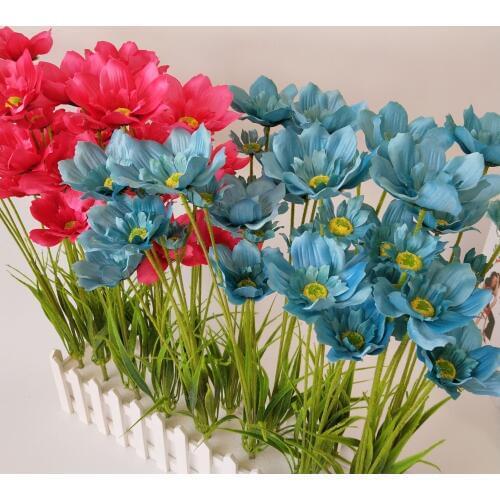 5 Heads Artificial Cherry Flowers Fake Orchid Blossom Hydrangea Poppy Bouquet Silk Plastic Craft Flowers Wedding Home Decor