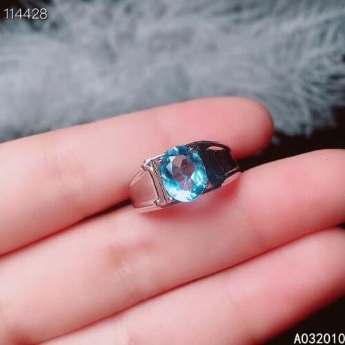 KJJEAXCMY fine jewelry 925 sterling silver inlaid natural blue topaz new men adjustable ring popular Support test