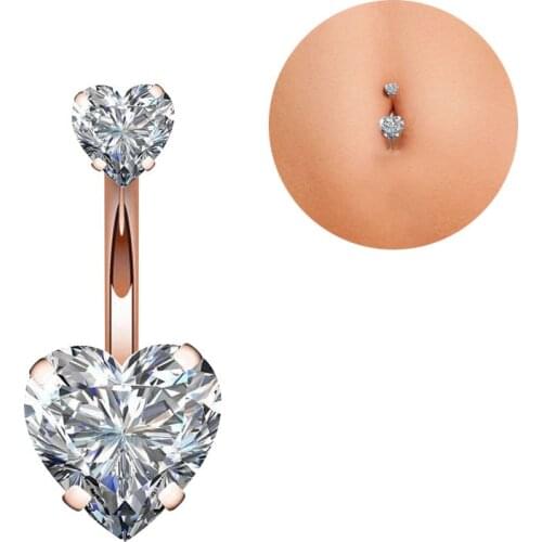 New Surgical Steel Crystal Belly Button Ring Charm Double Heart Dangle Button Navel Piercing Ring Sexy Women Body Jewelry Gift