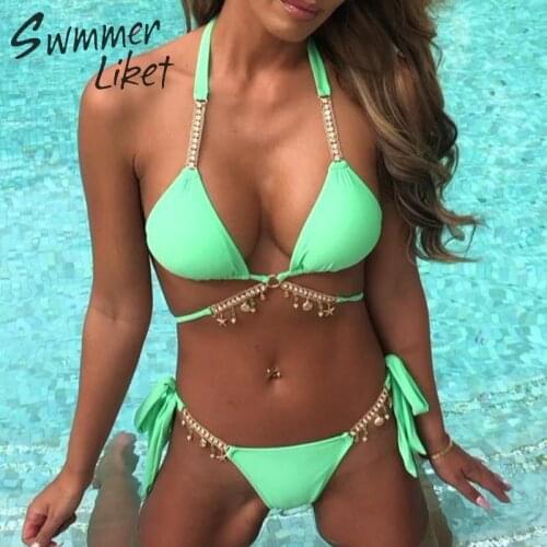 String halter bikini set Triangle swimwear women Bandage bathing suit Summer bathers Extreme swimsuit female 2019 biquini new