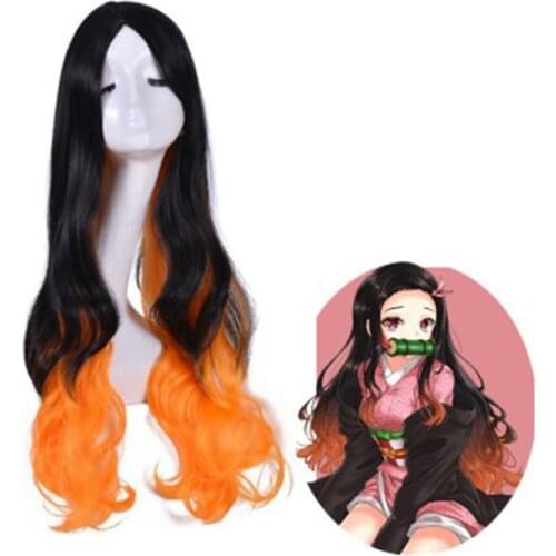 Cosplay Ghost Blade Oven Door Beans Cos Wig Fade Long Curly Hair High Temperature Silk Rose Mesh