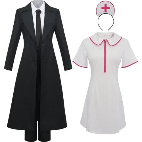 Anime Chainsaw Man Makima Cosplay Costume Black Trench Shirt Tie Pants Makima Wig Long Light Red Braid Men Women Suit Uniform
