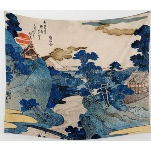 Cottages on Cliffs Japanese Landscape Tapestry Wall Hanging Wall Decor Bedroom Home Decoration Wall Tapestry Yoga Mat