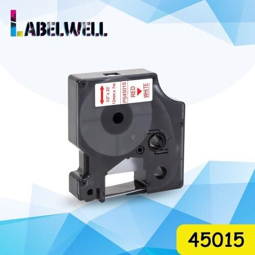 Labelwell 1pcs 12mm label tape 45015 Red on White compatible for DYmo D1 45015 for Dymo Label Manager 160 280 210 260P printer
