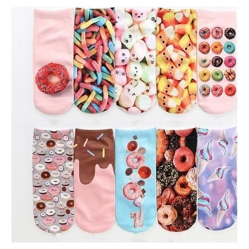 Cute Cake French fries 3D Printing Socks Women Ankle Socks Chaussette Animal Sock Art pig Hosiery Fashion Cool Funny Life Sox