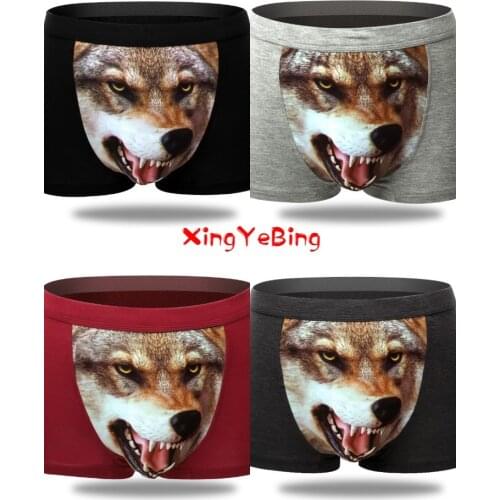 Character Wolf Head 2 Generation Mens Underwear Flat Horn Tide Male Sense Temptation Youth Large Size Breathable Animal Pattern