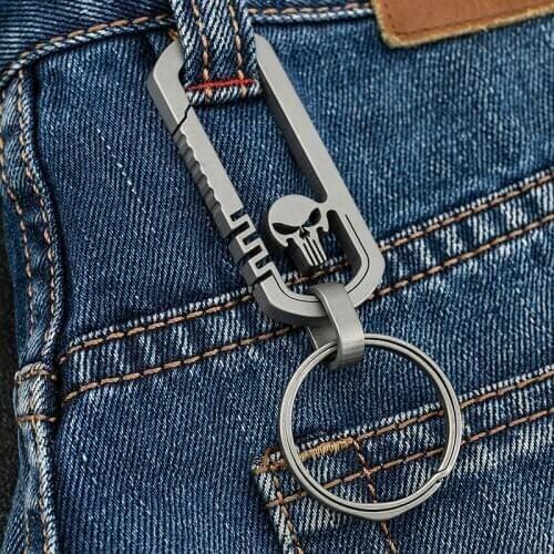 Outdoor EDC Titanium Alloy Skull Buckle Carabiner Keychain Hook Multi-functional Traveller Key Ring Clip