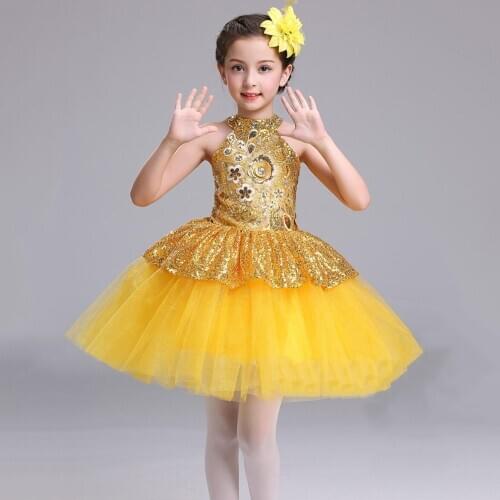Fancy Children Gown Designs Sequins Flower Girl Party Wear Kids Pageant Gown Party Communion Prom Yellow Golden Dress for Girls
