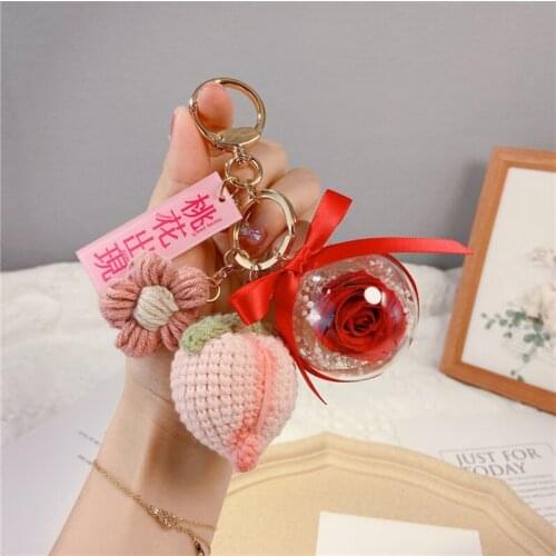New Chinese Style Creative Eternal Flower Pendant Peach Girl Heart Bag Pendant Gift Car Key Ring Pendant