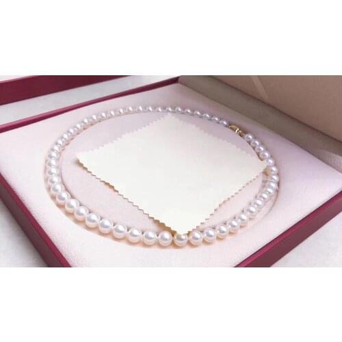 D419 Pearl Necklace Fine Jewelry Almost Round 9-10mm Natural Fresh Water White Pearls Necklaces for Women Presents