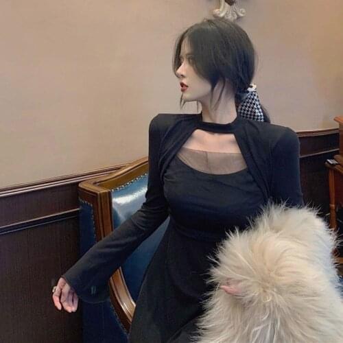 Dresses for Women Slim-Fit Mesh Stitching Dress Personality Vestido De Mujer Femme Robe