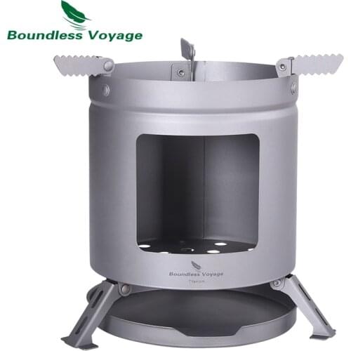 Boundless Voyage Camping Titanium Wood Stove With Folding Pot Stands Outdoor Hiking Climbing Portable Ultralight Burner