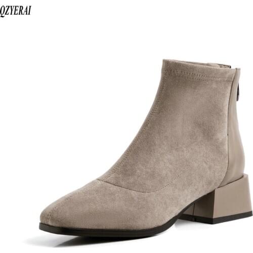 QZYERAI New style Genuine leather Chelsea boots Womens boots Autumn winter Female boots socks Womens shoes